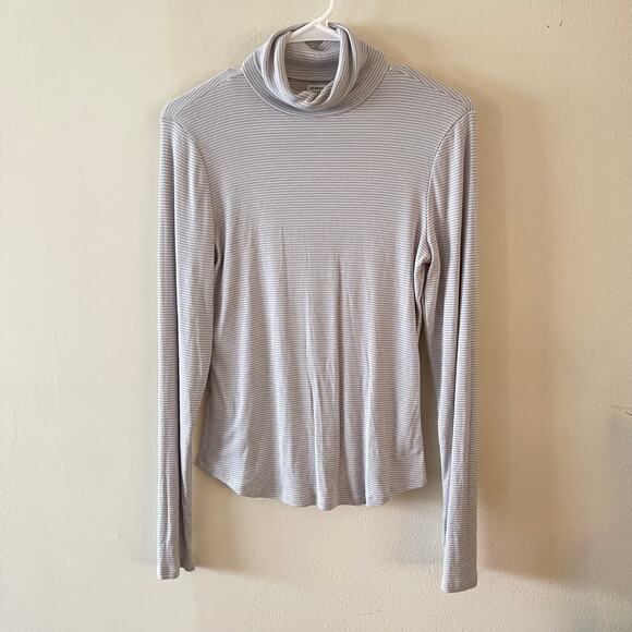 Sunday Best Striped Turtleneck Long Sleeve Top Womens Large Blue White Classic - Picture 1 of 7